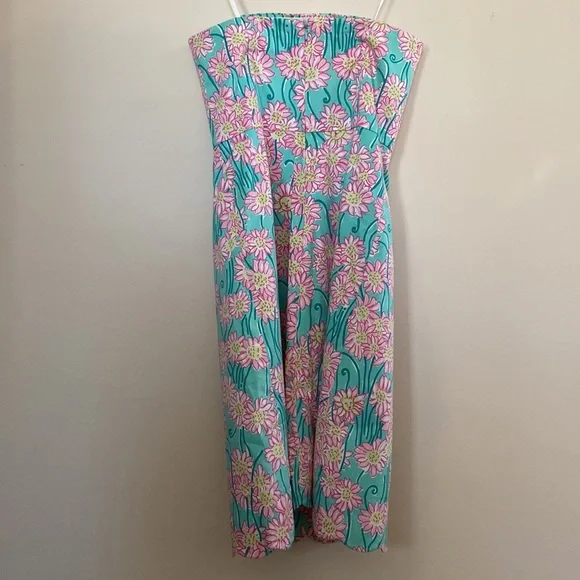 Vintage Lilly Pulitzer Blue Grass Lion print strapless dress - Picture 8 of 8